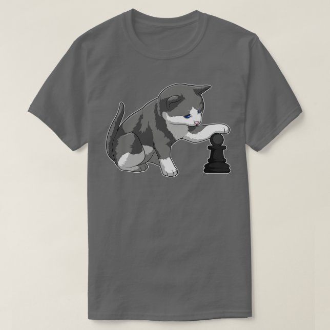 T-shirt Chat aux échecs avec pièce d'échecs Évêque (Design devant)