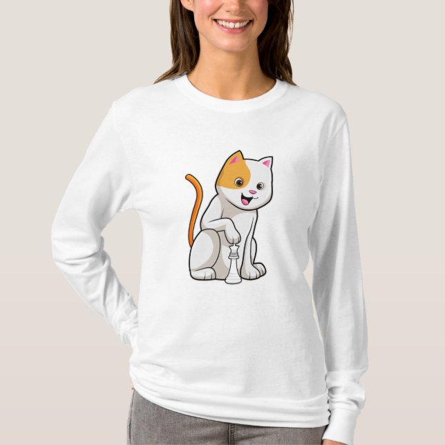 T-shirt Chat aux échecs avec pièce d'échecs Pawn (Devant)