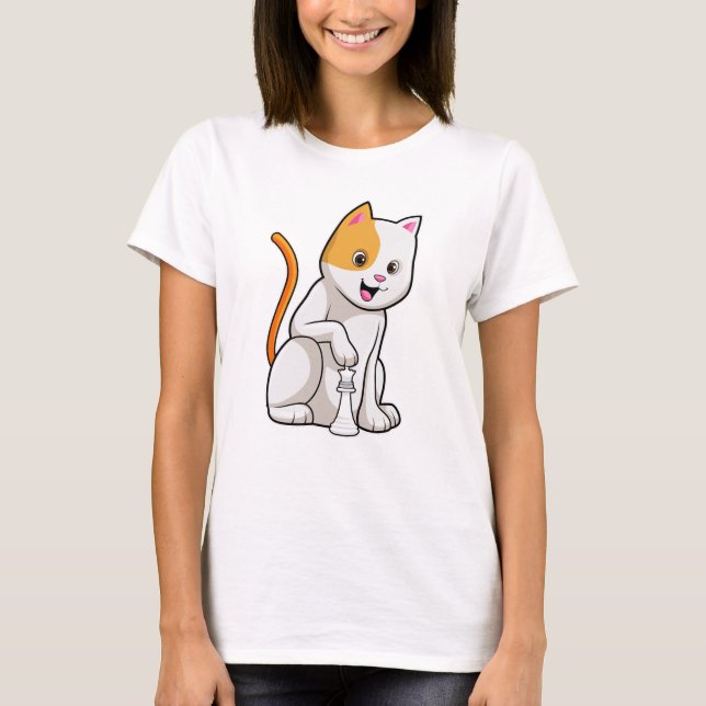 T-shirt Chat aux échecs avec pièce d'échecs Pawn (Devant)