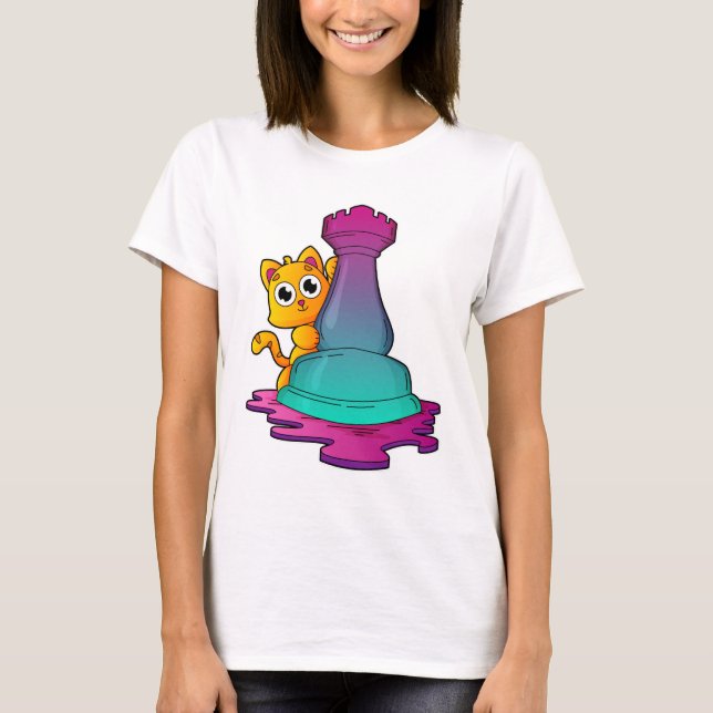 T-shirt Chat aux échecs avec pièce d'échecs Roche (Devant)