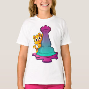T-shirt Chat aux échecs avec pièce d'échecs Roche