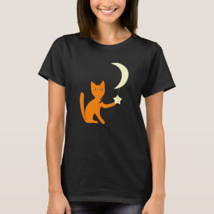 T-shirt Chat aux yeux étoilés jouant avec une étoile en fo