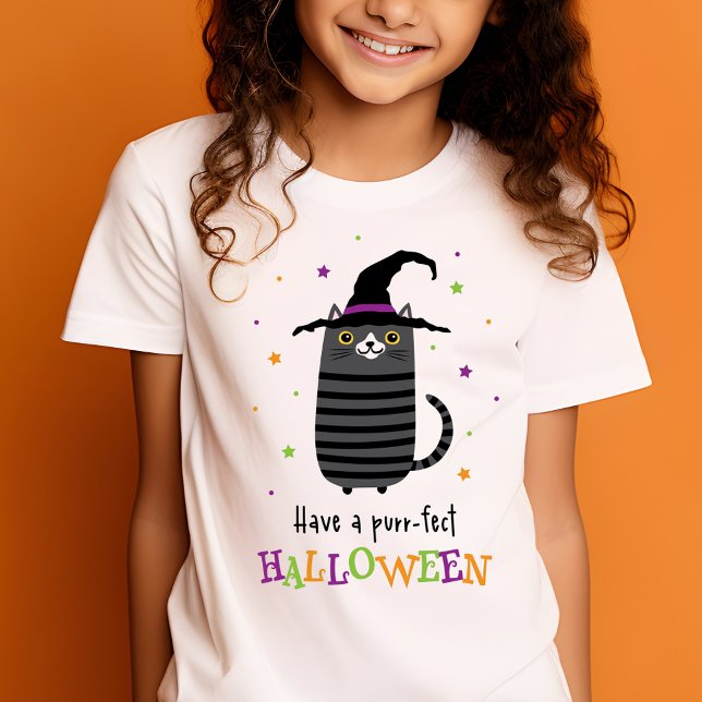 T-Shirt Chat avec casquette sorcier Avoir un purr-fect Hal (Cat with witch hat Have a purr-fect Halloween cute T-Shirt)
