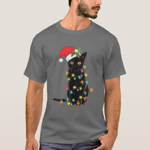 T-shirt Chat Avec Chapeau De Père Noël - Chat De Noël En L