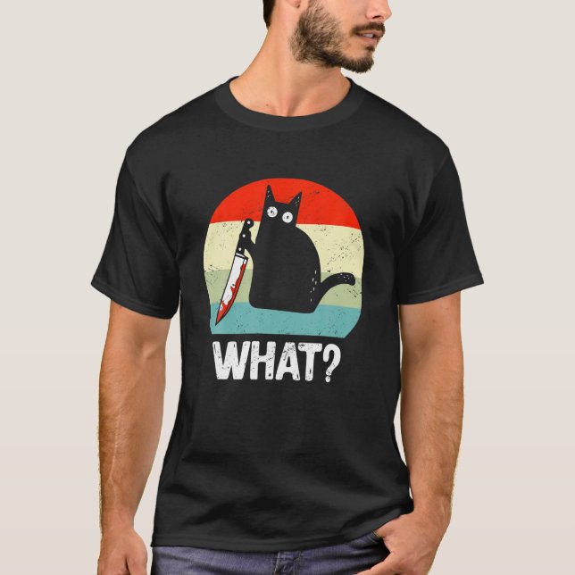 T-shirt Chat avec couteau Chat Quel Drôle Idée Cadeau T Ch (Devant)