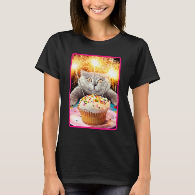 T-shirt Chat Avec Cupcake Sparkler (Devant)