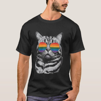 T-shirt Chat avec lunettes de soleil arc-en-ciel Fierté LG