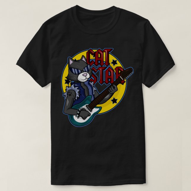 T-shirt Chat avec lunettes de soleil comme musicien avec g (Design devant)