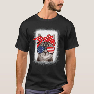 T-shirt Chat Avec Lunettes De Soleil Drapeau Américain Pat