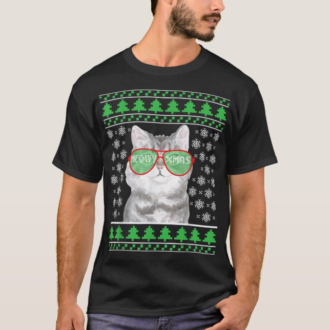 T-shirt Chat avec lunettes de soleil Meowo laide pull de N (Devant)