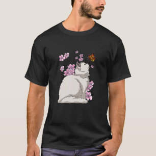 T-shirt Chat avec papillon Fleur de cerisier Sakura japona