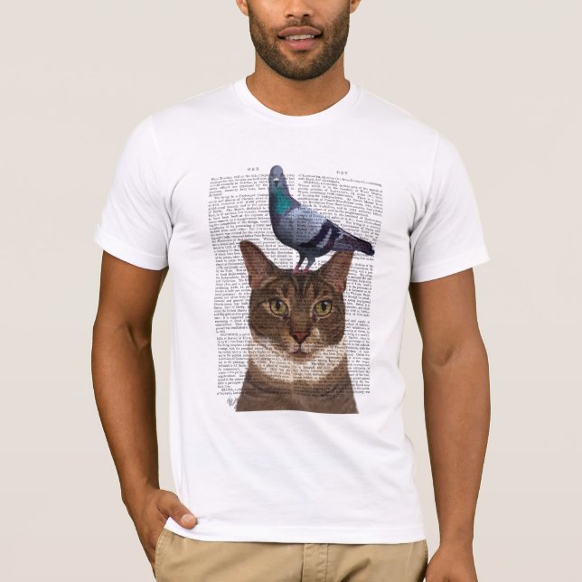 T-shirt Chat avec pigeon sur tête (Devant)