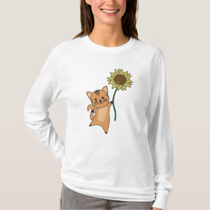 T-shirt Chat Avec Tournesol Mets Animaux Pour Enfants