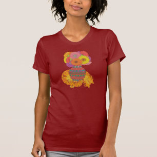 T-shirt Chat avec Vase de Gerbera Daisies Folk Art