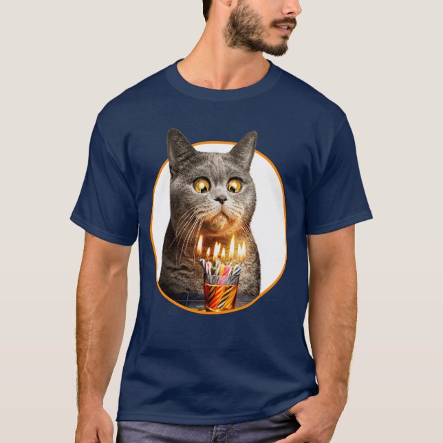 T-shirt Chat avec verre d'anniversaire (Devant)