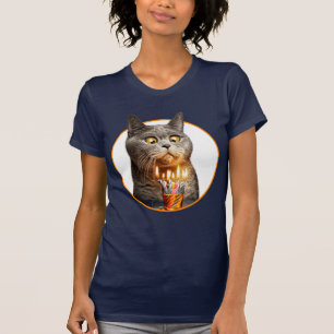 T-shirt Chat avec verre d'anniversaire