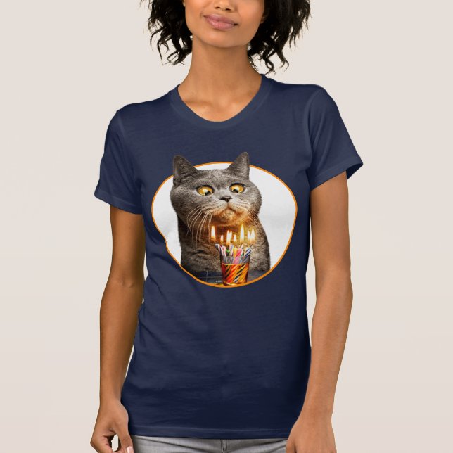 T-shirt Chat avec verre d'anniversaire (Devant)