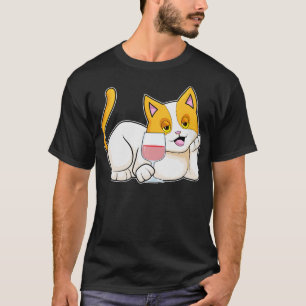 T-shirt Chat avec verre de vin
