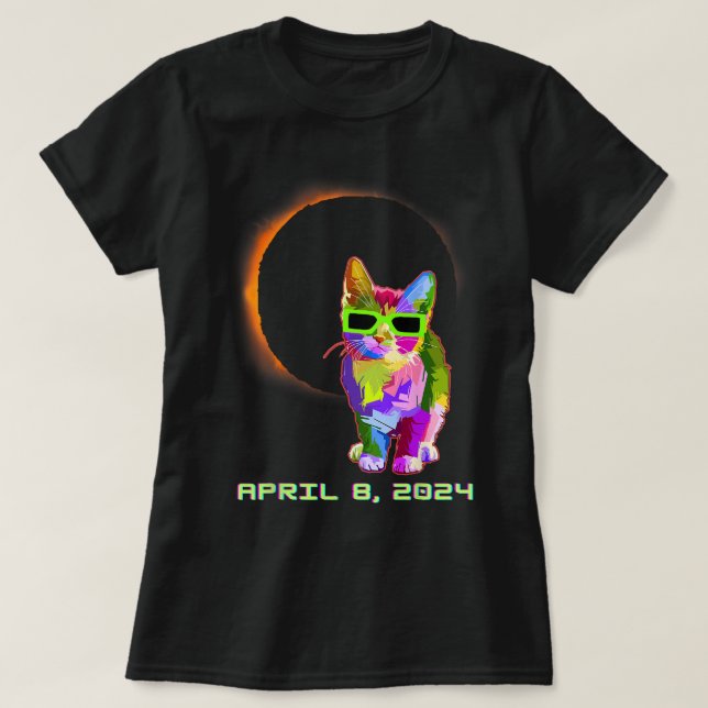 T-shirt Chat Avec Verres Éclipse Solaire 2024 Total Solair (Design devant)