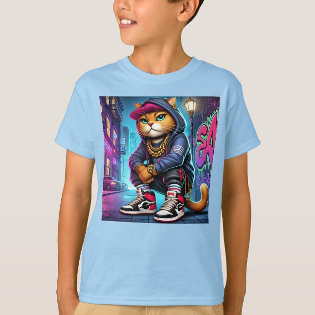 T-shirt Chat Badass - Feline urbaine de style rue avec Gra (Devant)