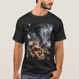 T-shirt Chat bibliophile lisant lunettes café chaos tornad