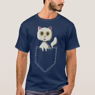 T-shirt Chat blanc amusant dans la poche Tee Vintage Kawai