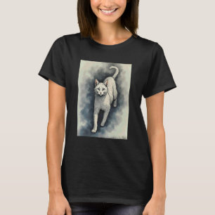T-shirt Chat blanc dans le style d'un dessin à l'encre chi