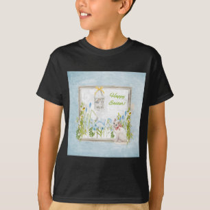 T-shirt Chat blanc dans l'oiseau de observation de jardin