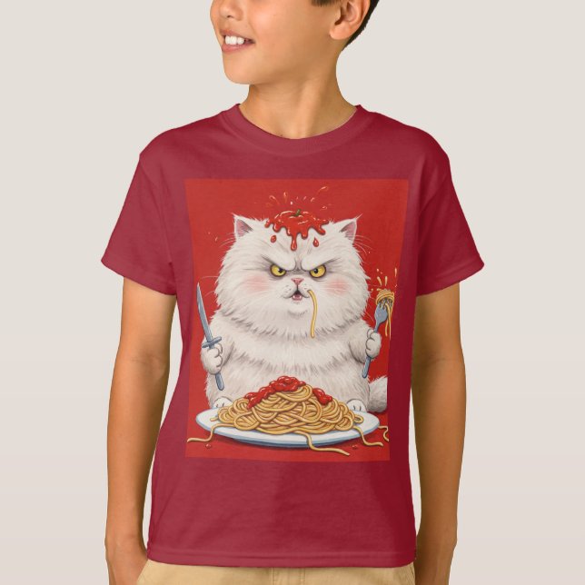 T-shirt Chat blanc et spaghetti, par Natasha Us (Devant)