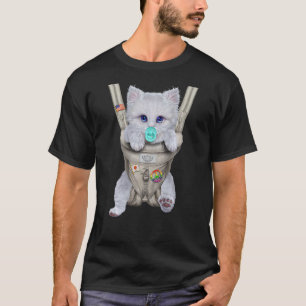T-shirt Chat Blanc Fluffy avec Tétine dans Porte-Bébé