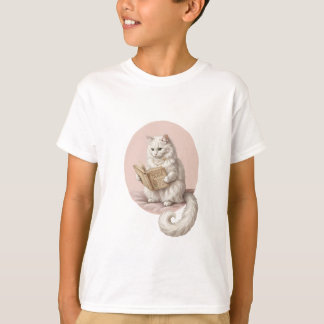 T-shirt Chat Blanc Fluffy Lecture Fantaisiste pour Enfants