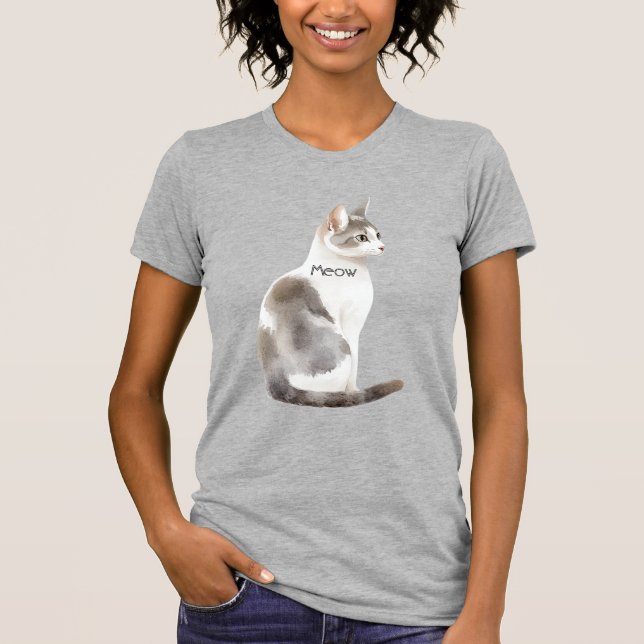 T-shirt Chat Blanc Gris (Devant)