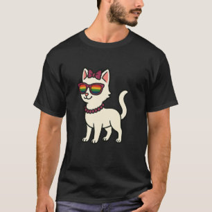 T-shirt Chat blanc LGBTQ Fierté Arc-en-ciel Glamour Drôle