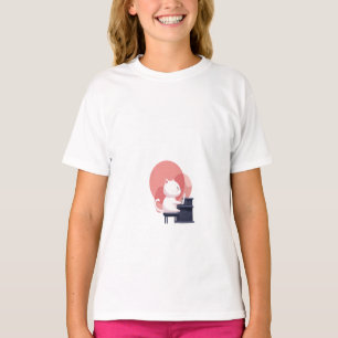 T-shirt Chat Blanc Mignon Jouant du Piano Enfants