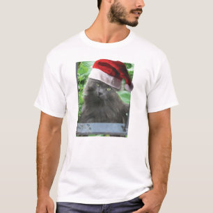 T-shirt Chat Bleu Russe de Noël Longues cheveux