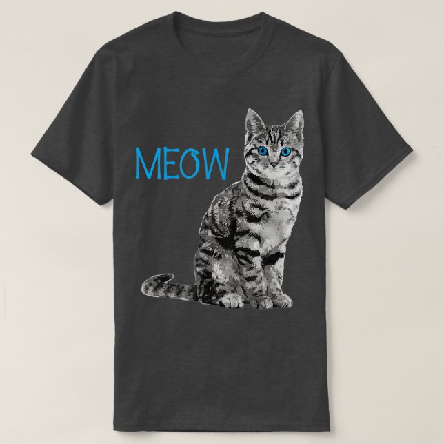 T-shirt Chat Blue Eyed Grey Meow aime Chats (Design devant)