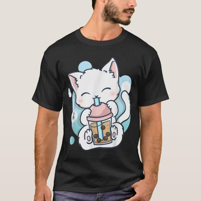T-shirt Chat Boba Tea Bubble Tea Anime Kawaii Neko_16 (Devant)