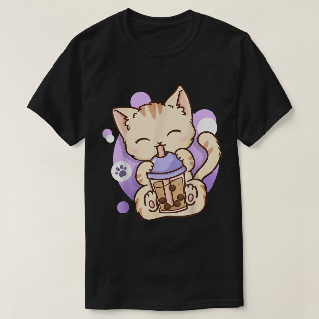 T-shirt Chat Boba Tea Buble Tea Anime Kawaii Neko (Design devant)