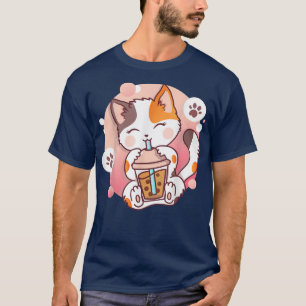 T-shirt Chat Boba Tea Buble Tea Anime Kawaii Neko