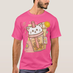 T-shirt Chat Boba Tea Buble Tea Anime Kawaii Neko Chemise