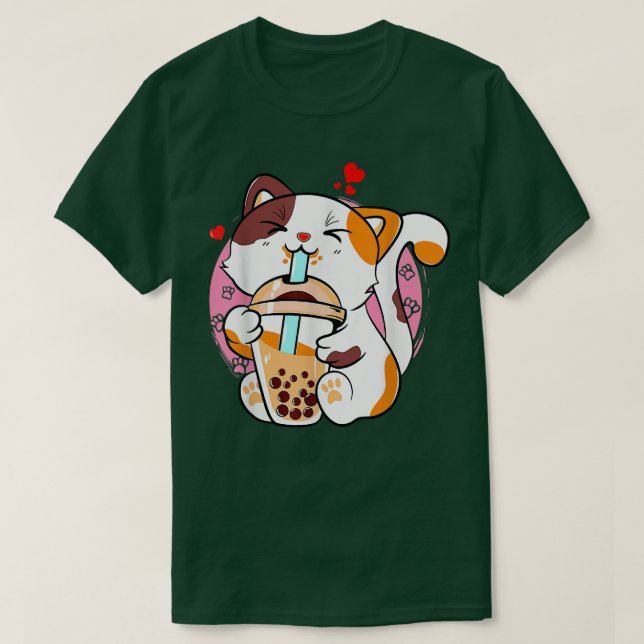 T-shirt Chat Boba Tea Buble Tea Anime Kawaii Neko Milktea (Design devant)