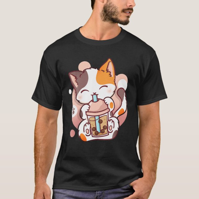 T-shirt Chat Boba Tea Buble Tea Anime Kawaii Neko Otaku Gi (Devant)