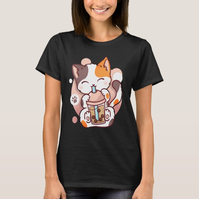 T-shirt Chat Boba Tea Buble Tea Neko (Devant)