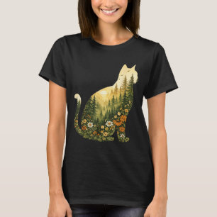 T-shirt Chat Boho Plantes Forêt Nature Fleur Sauvage Rando