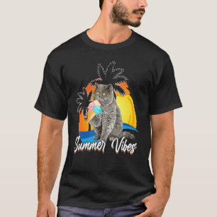 T-shirt Chat britannique à poil court mignon mange un cône
