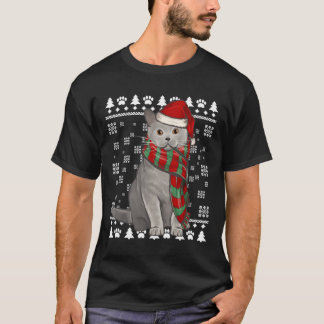 T-shirt Chat britannique Shorthair Santa Hat Xmas Ugly Chr