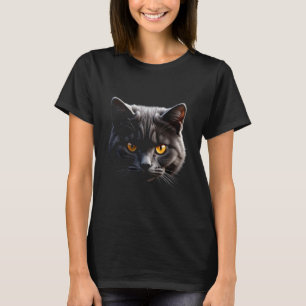 T-shirt Chat British Shorthair Art de Visage Réaliste Noir