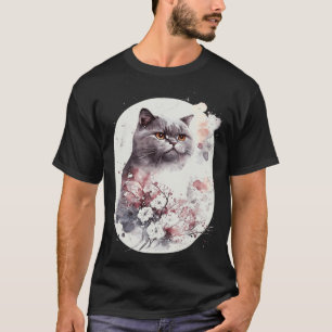 T-shirt Chat British Shorthair Fleur de Cerisier Japonaise