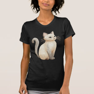 T-shirt Chat brodé Boho Beige Kitty sur Black Graphic