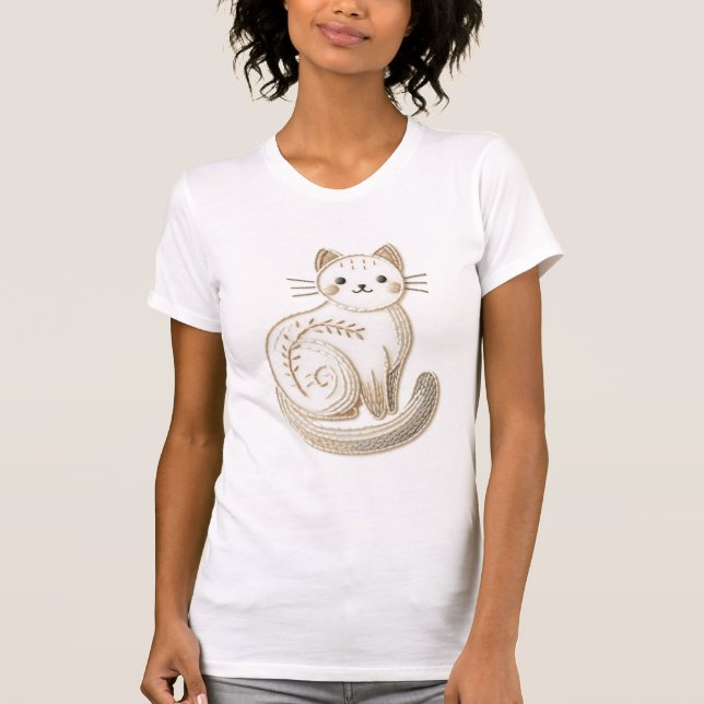 T-shirt Chat brodé minimaliste Neutre Kitty Boho (Devant)